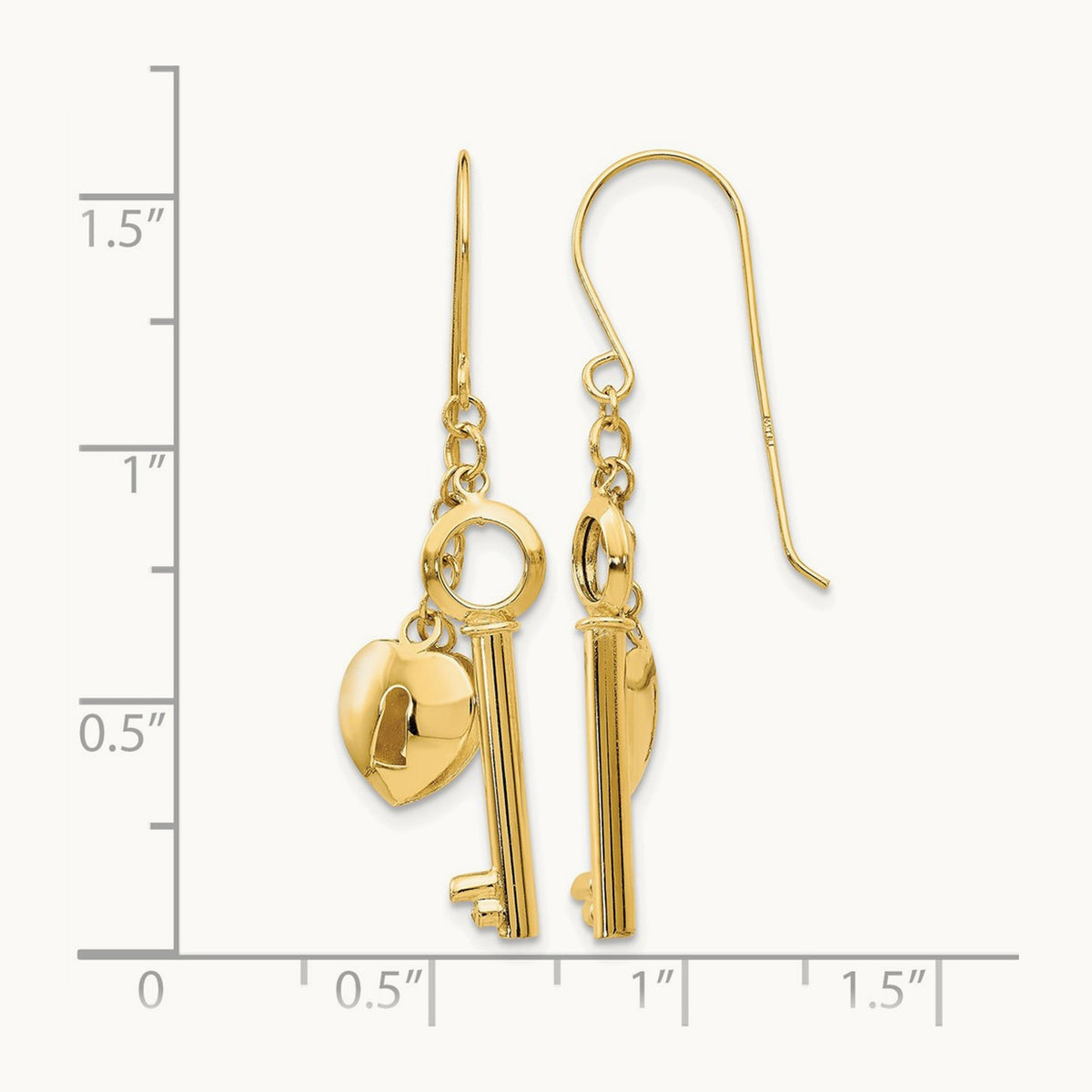 Puff Heart Lock and Key Earrings, 14K Gold