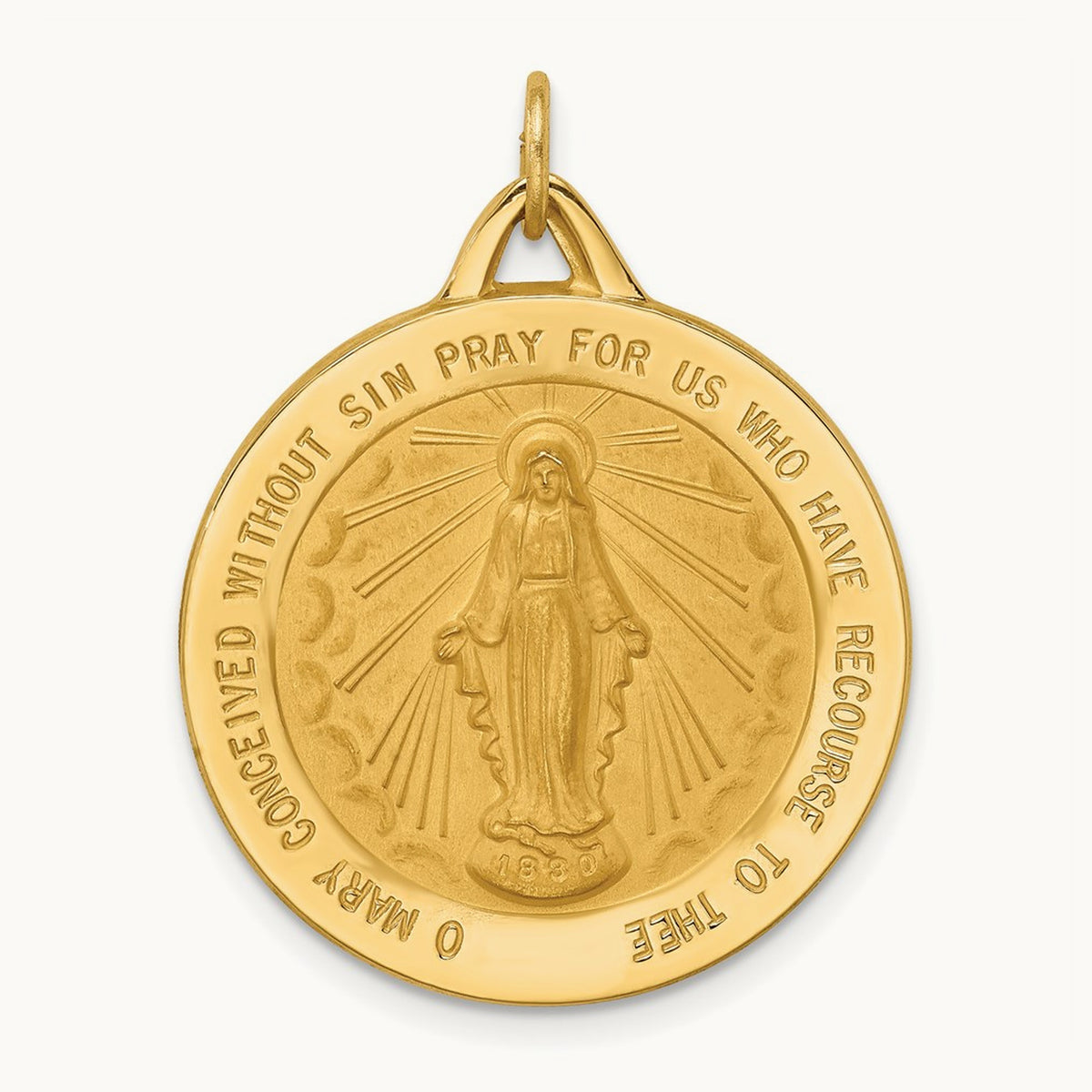 Solid Polished/Satin Extra Large Round Miraculous Medal, 14K