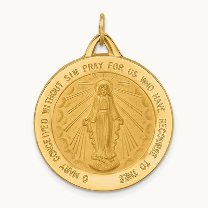 Solid Polished/Satin Extra Large Round Miraculous Medal, 14K