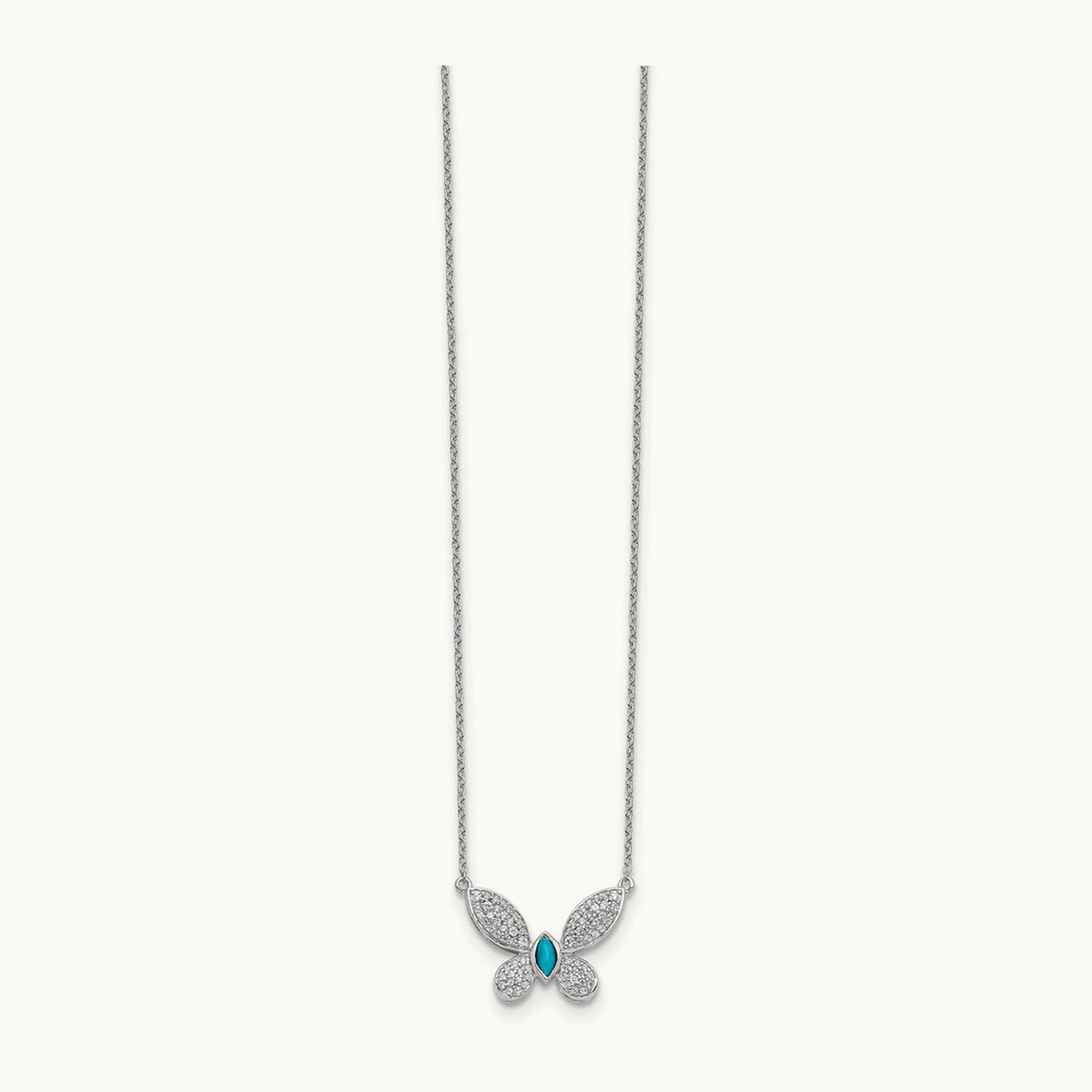 Diamond and Turquoise Butterfly Necklace, 14K White Gold