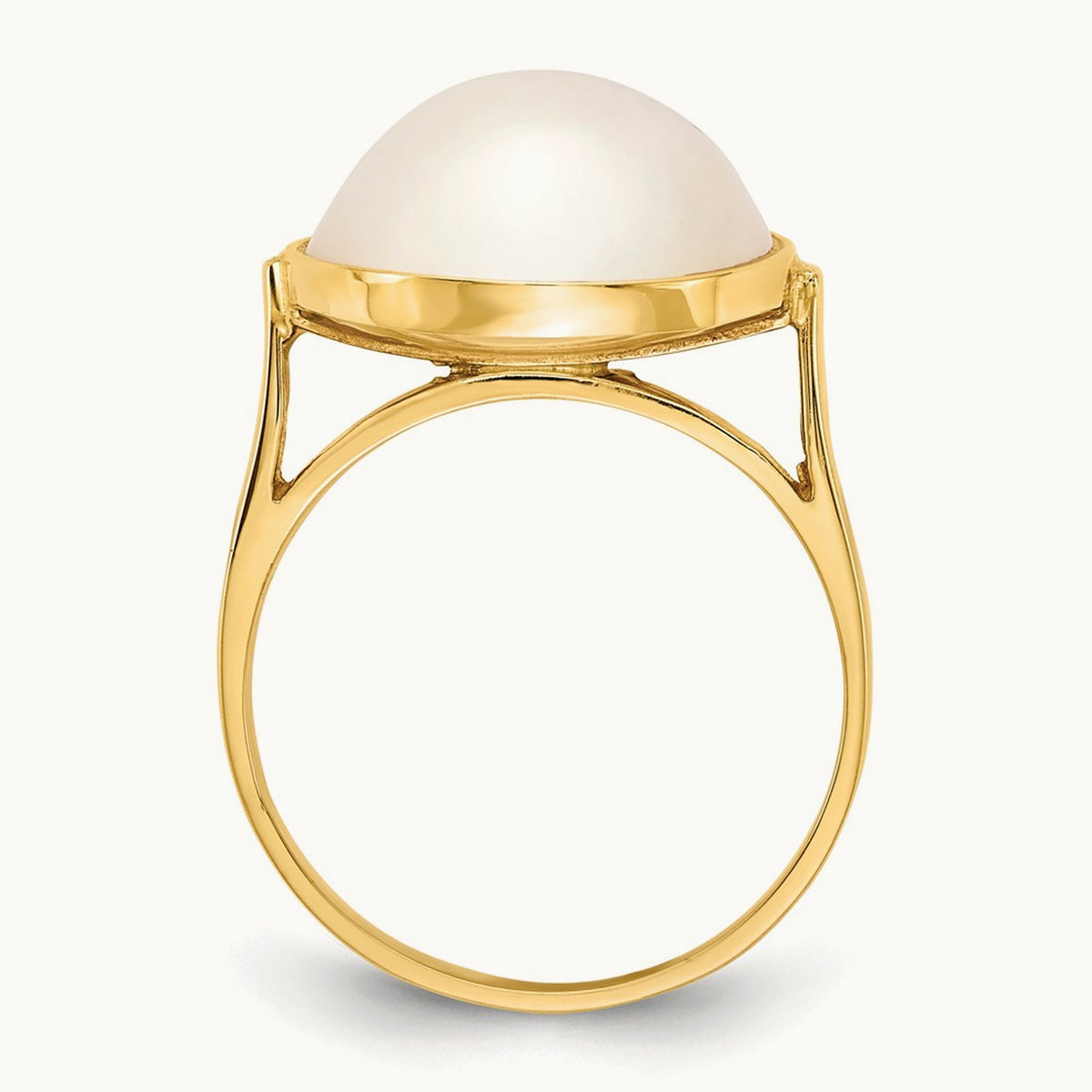 13- White Akoya Mabe Saltwater Cultured Pearl Ring, 14mm, 14K