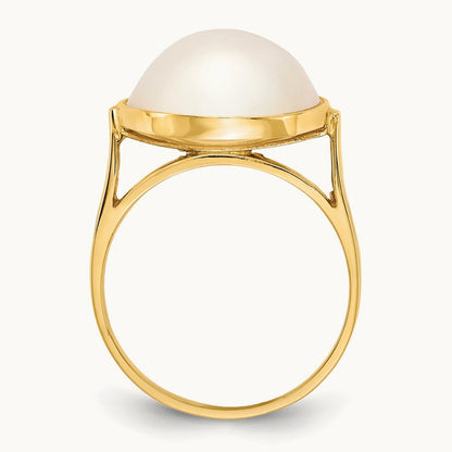 13- White Akoya Mabe Saltwater Cultured Pearl Ring, 14mm, 14K