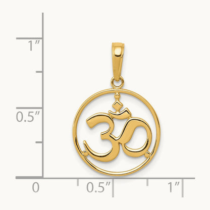 Cut-out Round Frame Yoga Om Symbol Pendant, 14K