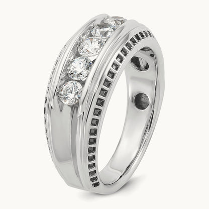 w/Black RH IBGoodman Men's Polished 5-Stone Diamond Ring, 14K White Gold