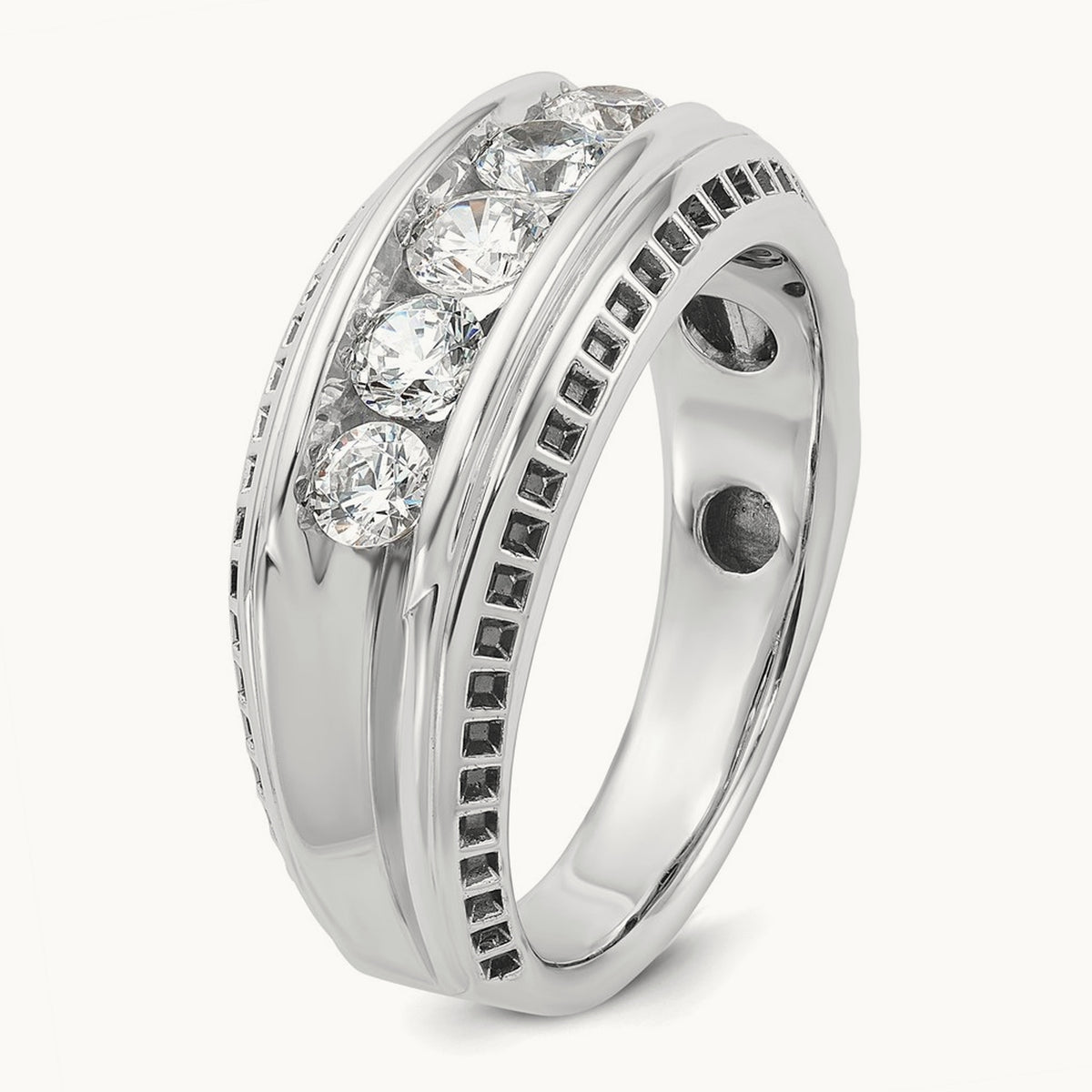 w/Black RH IBGoodman Men's Polished 5-Stone Diamond Ring, 14K White Gold