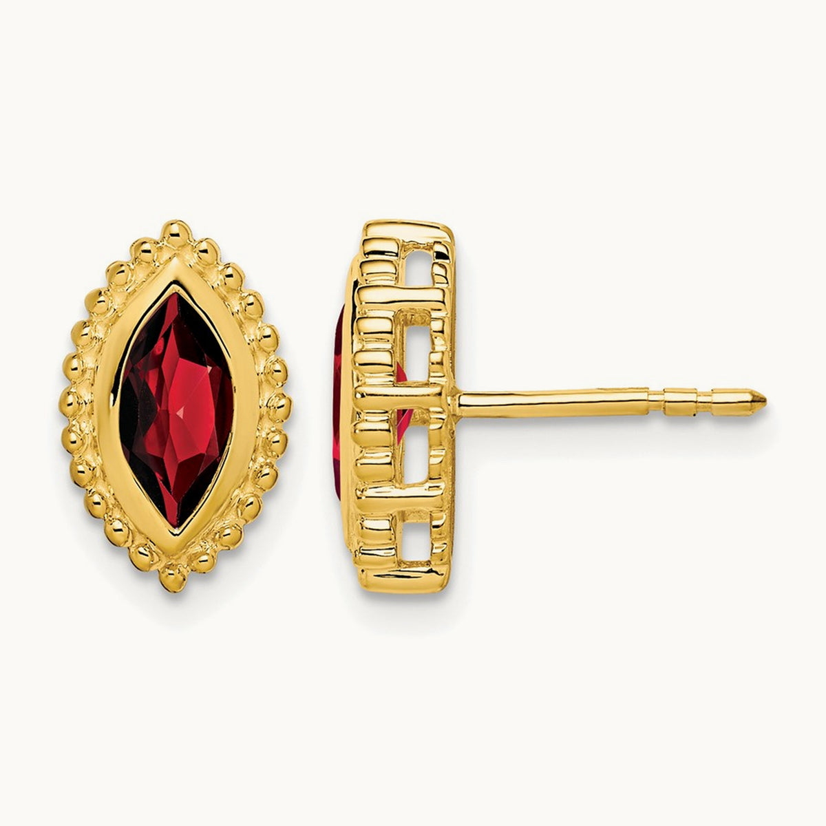 Marquise Garnet Post Earrings — 14K Yellow Gold