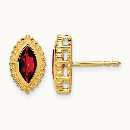 Marquise Garnet Post Earrings — 14K Yellow Gold