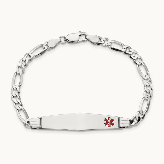 WG Medical Soft Diamond Shape Red Enamel Figaro Link ID Bracelet, 14K