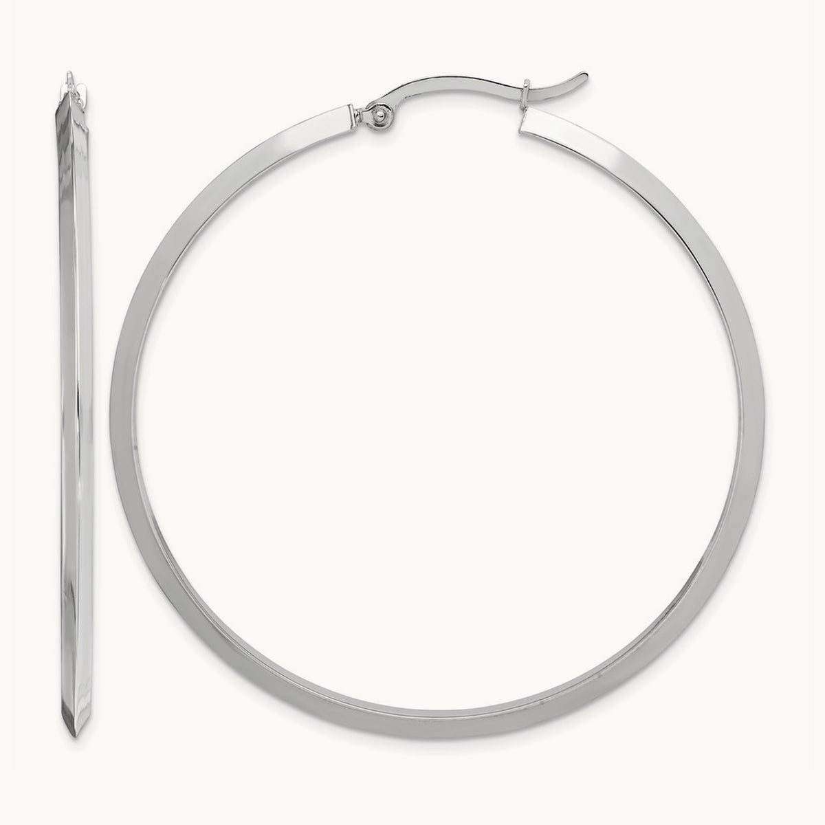 Polished Hoop Earrings, 52.5mm in 14K White Gold
