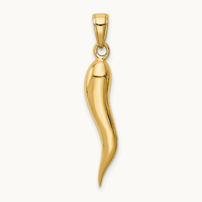 Large 3D Italian Horn Pendant — 14K Yellow Gold