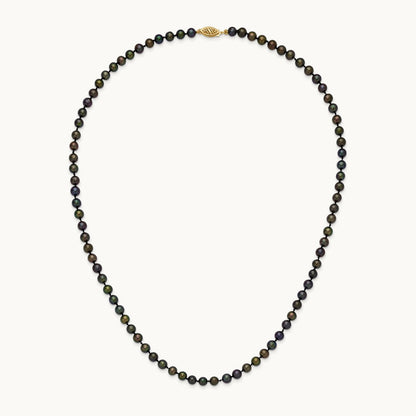 5- Black Near Round Freshwater Cultured Pearl Necklace, 14K