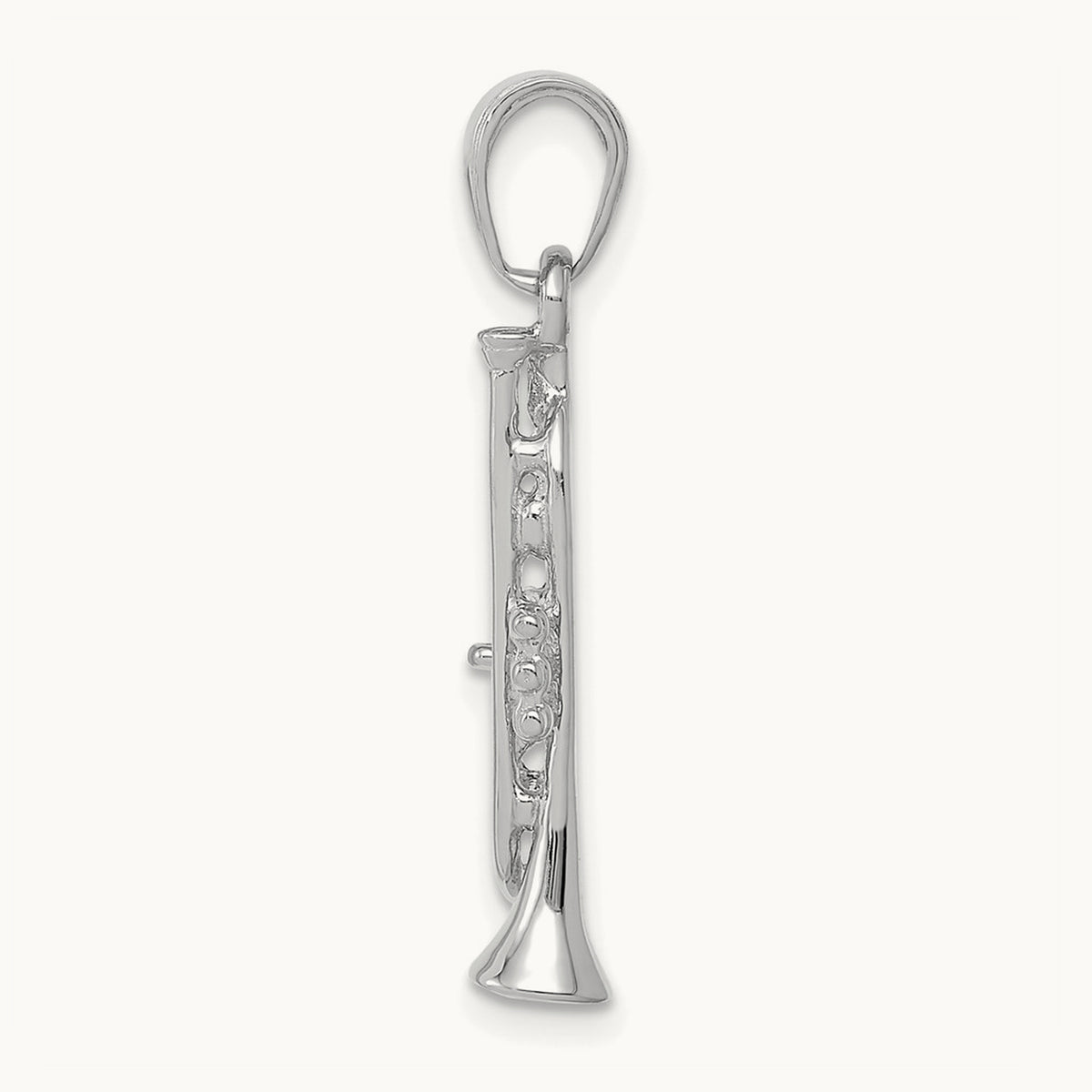 Solid Polished 3-D Trumpet Pendant — 14K White Gold