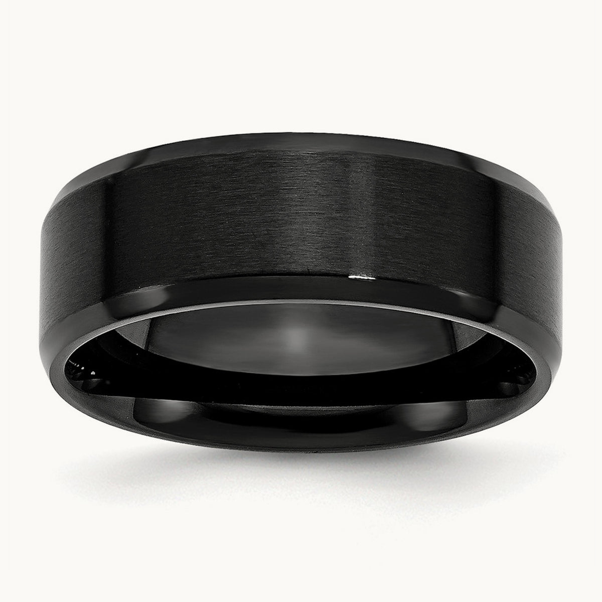 Polished Brushed Center Black IP Beveled Edge Band — 8mm