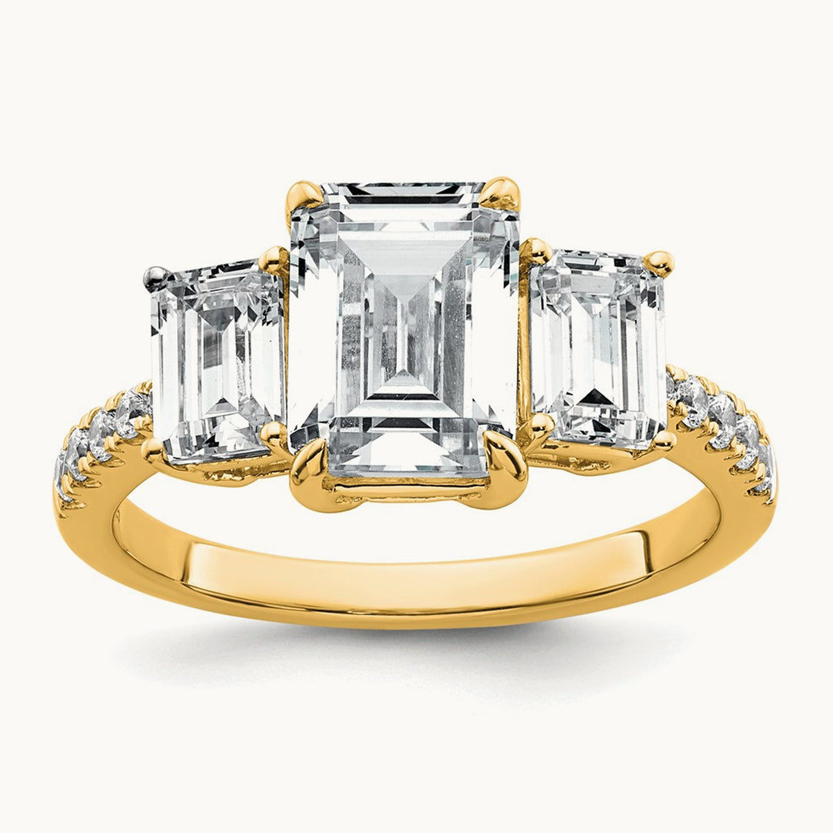 Emerald 3 Stone Engagement Ring, 1.75-3.25 ct tw Lab-Grown Diamond — 3 3/8 ct, VS (Best) · Certified, 14K Yellow Gold