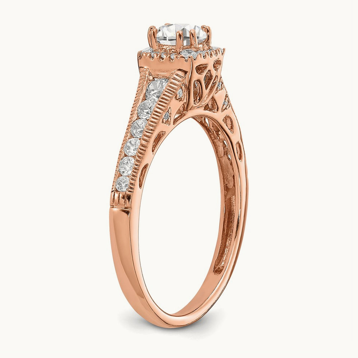 Petite Halo Engagement Ring — 14K Rose Gold, VS/SI (Great) · Certified, 7