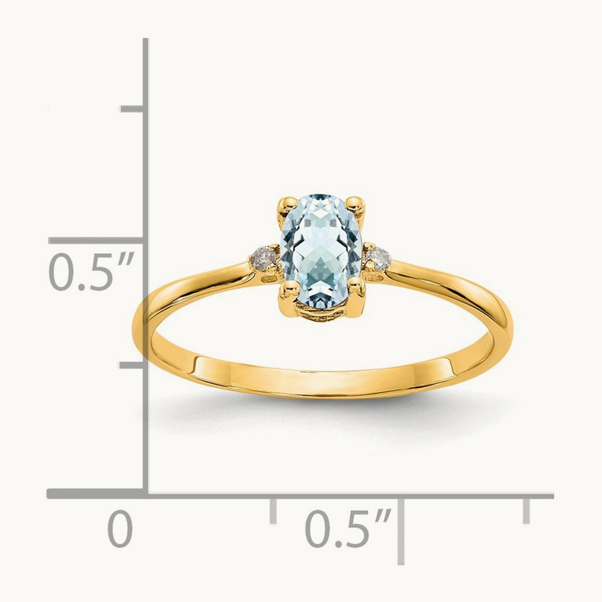 Diamond & Aquamarine Birthstone Ring — 14K Yellow Gold, 6