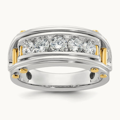 14ktt IBGoodman Men's Polished Grooved Cut-Out 5-Stone Diamond Ring