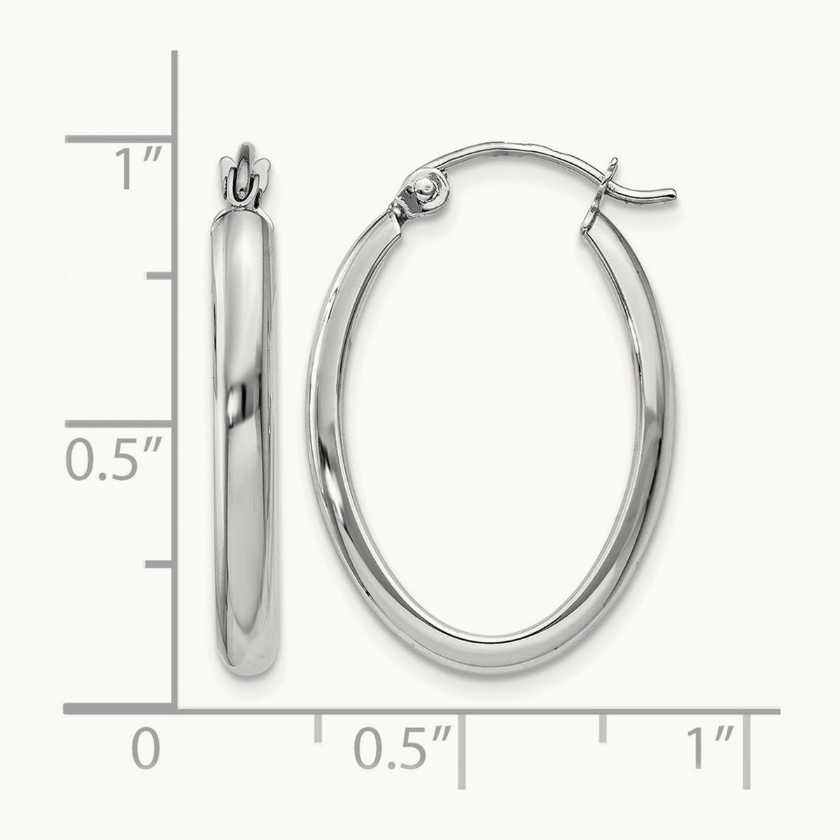Polished Oval Tube Hoop Earrings — 14K White Gold