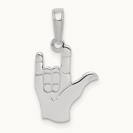 I Love You Hand/ Sign Language Pendant, 14K White Gold