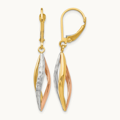 Diamond-cut Leverback Earrings, 14K Two-tone with White Rhodium