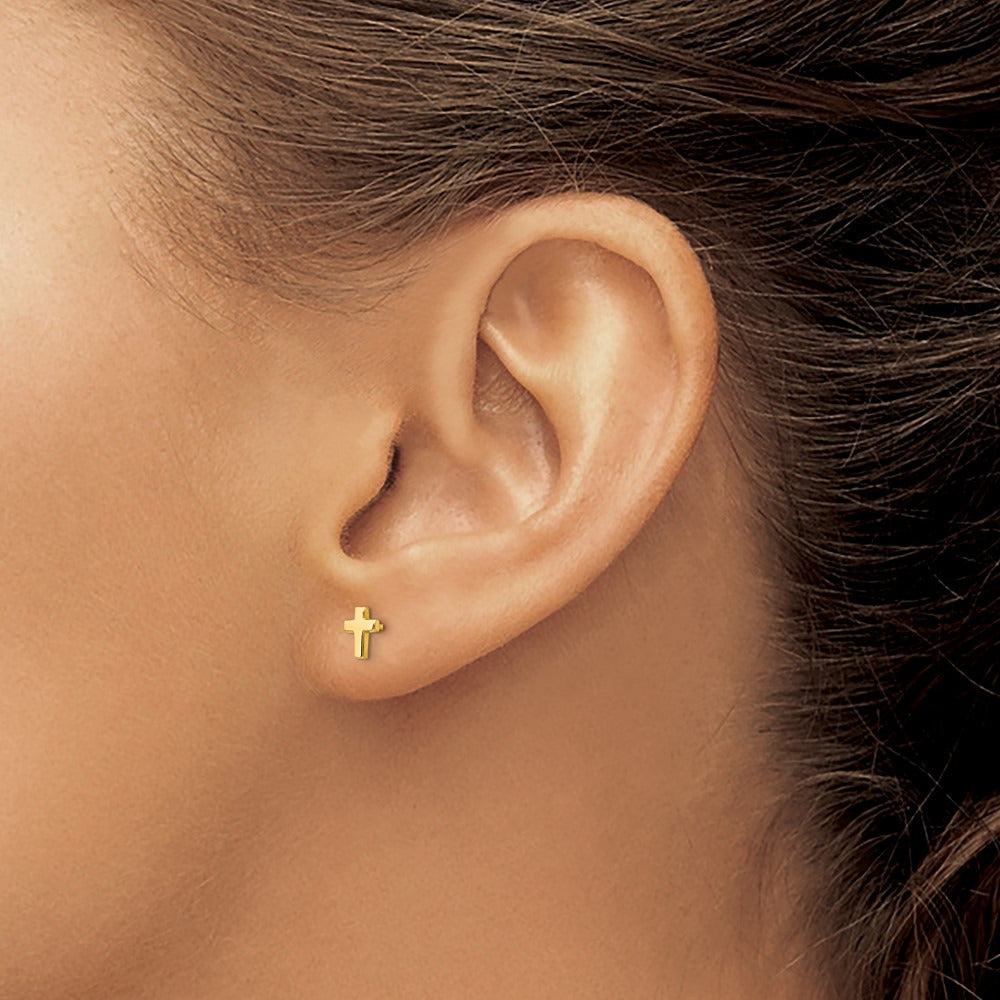 Children's Cross Post Earrings — 14K Yellow Gold