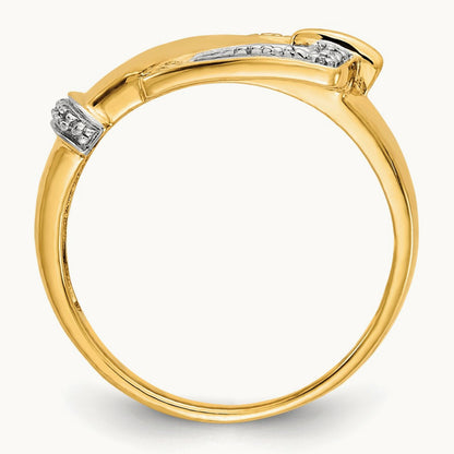 Rhodium Diamond Buckle Ring, 14K