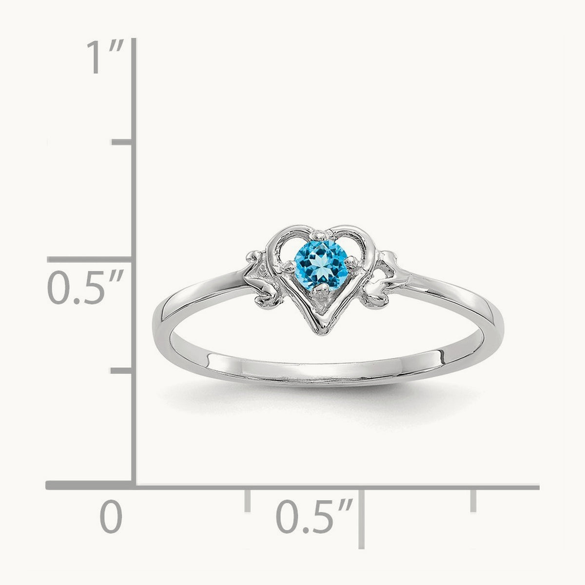 Blue Topaz Birthstone Heart Ring — 14K White Gold, 7