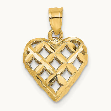 3-D Diamond-cut Filigree Puffed Heart Charm — photo set