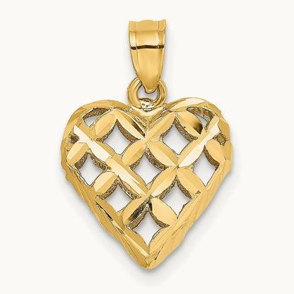 3-D Diamond-cut Filigree Puffed Heart Charm — photo set