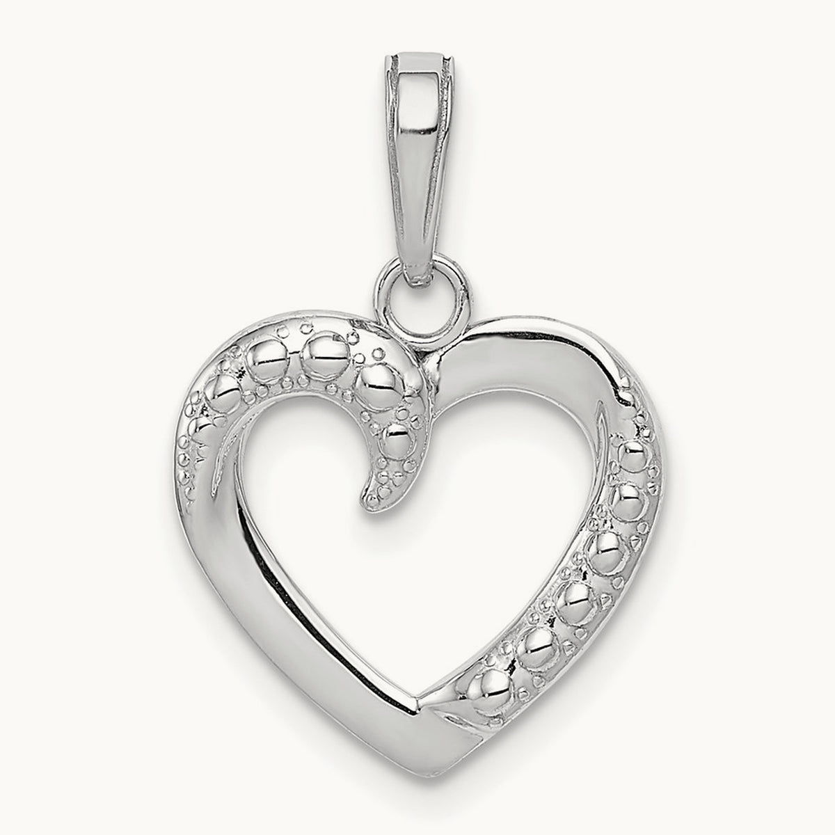 Polished and Textured Heart Pendant, 14K White Gold