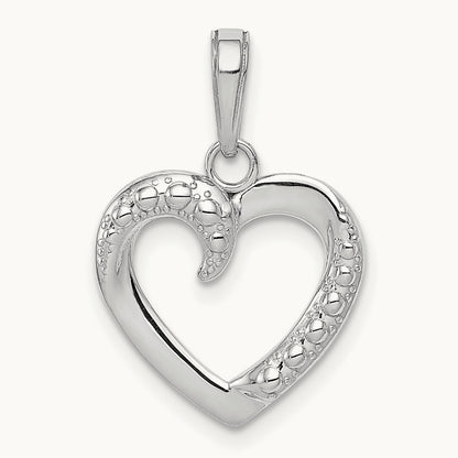 Polished and Textured Heart Pendant, 14K White Gold