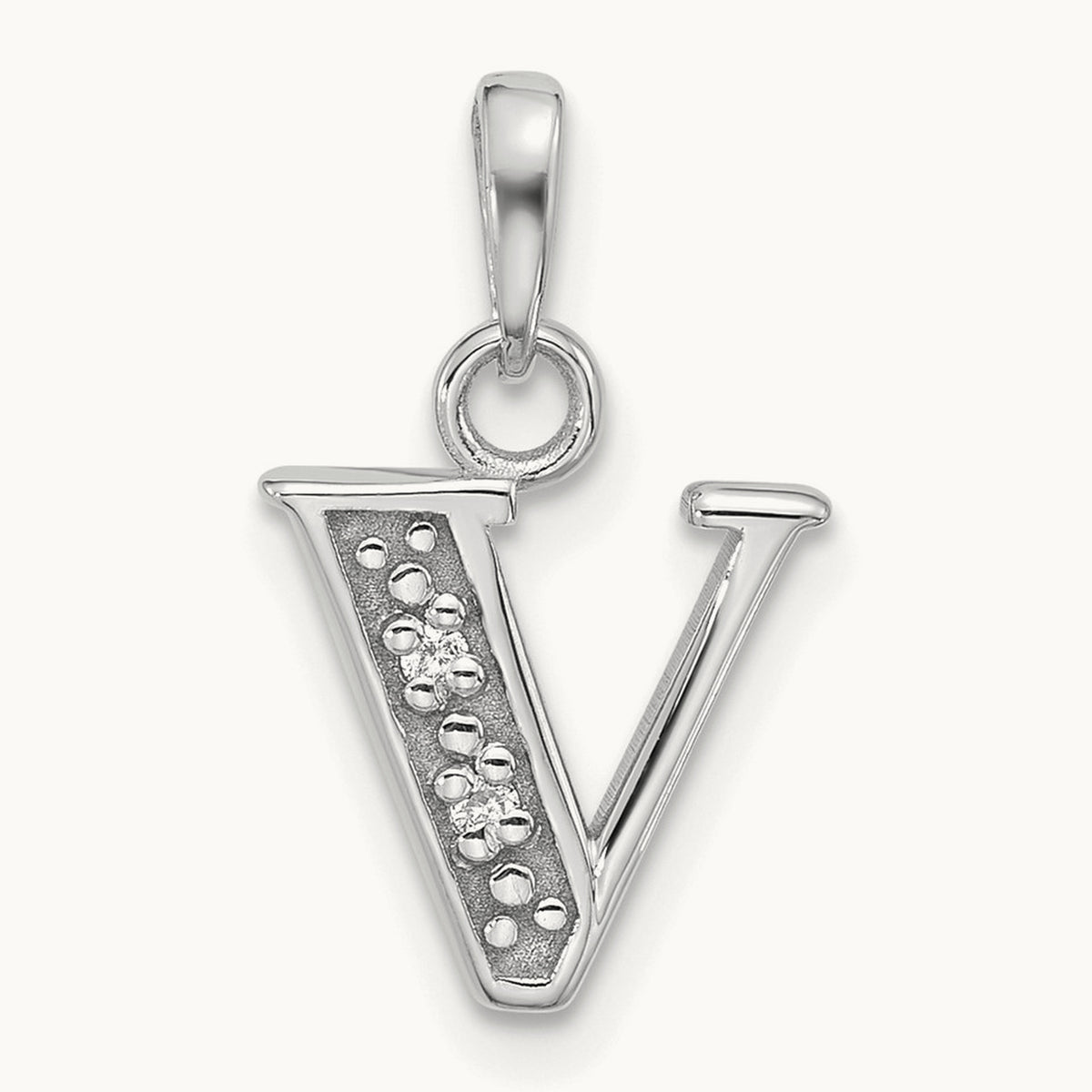 Diamond Letter V Initial Pendant, 14K White Gold