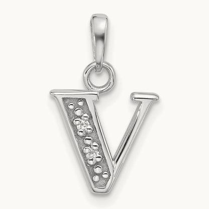 Diamond Letter V Initial Pendant, 14K White Gold