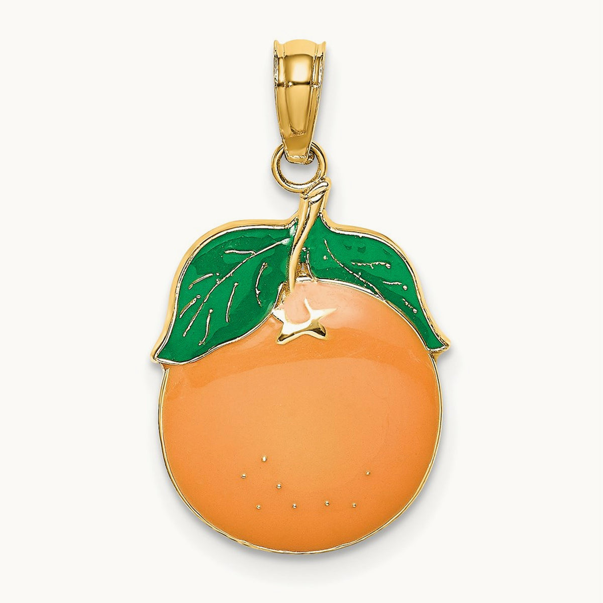 Enamel Orange W/Stem and Leaf Charm, 14K