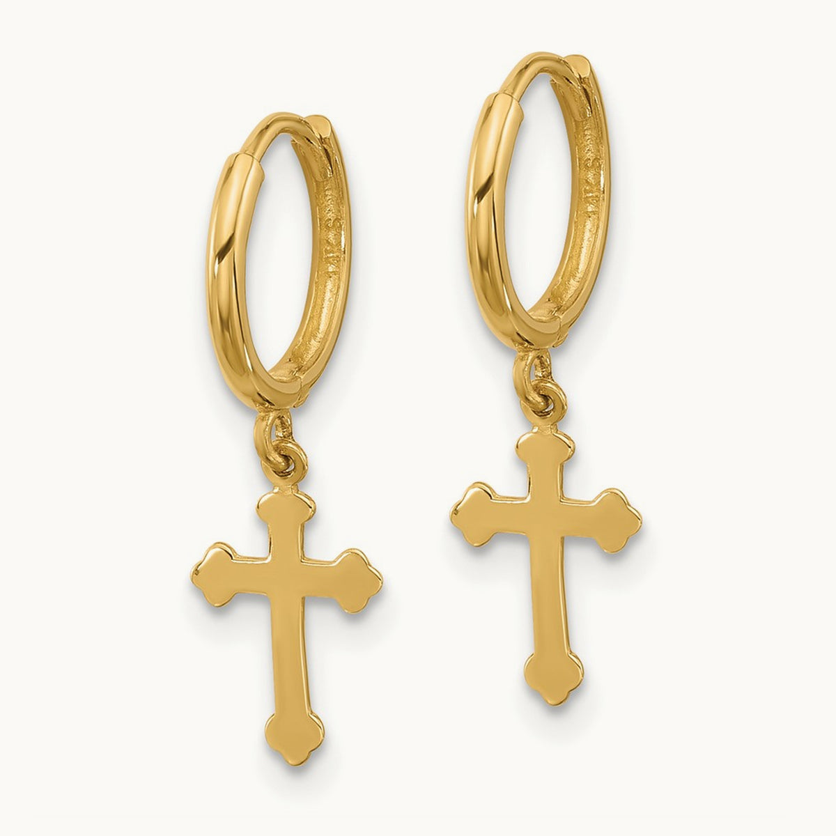Hinged Dangle Cross Hoop Earrings, 14K