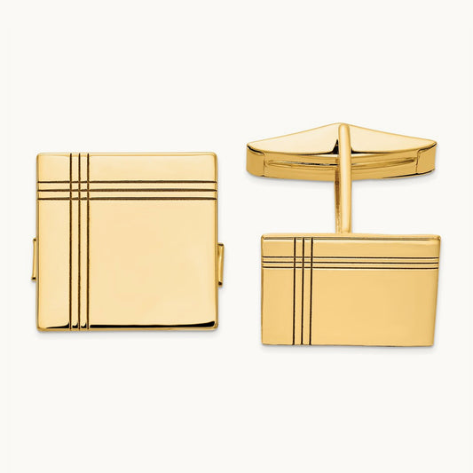 Men's Square w/Line Design Cuff Links, 14K