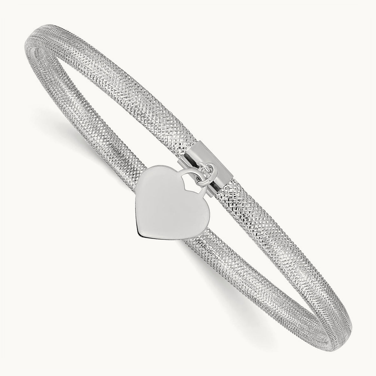 Plating Heart Stretch Mesh Bracelet, 14K with White Rhodium