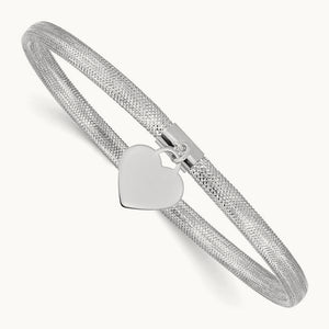 Plating Heart Stretch Mesh Bracelet, 14K with White Rhodium