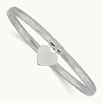 Plating Heart Stretch Mesh Bracelet, 14K with White Rhodium