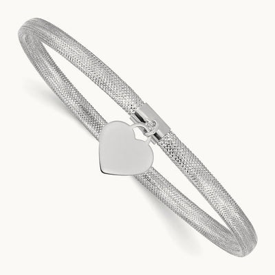 Plating Heart Stretch Mesh Bracelet, 14K with White Rhodium