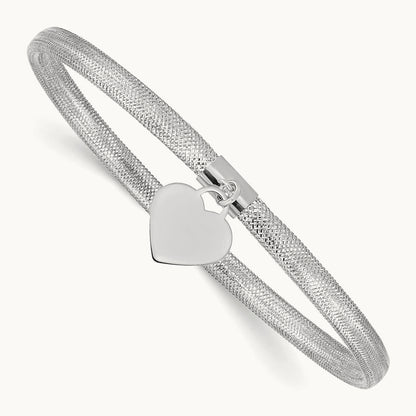 Plating Heart Stretch Mesh Bracelet, 14K with White Rhodium