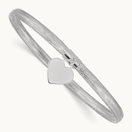 Plating Heart Stretch Mesh Bracelet, 14K with White Rhodium
