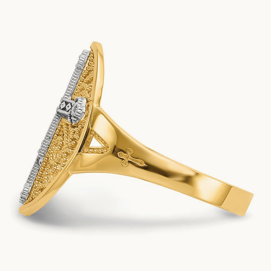& White Gold Diamond Filigree Cross Ring, 14K Yellow