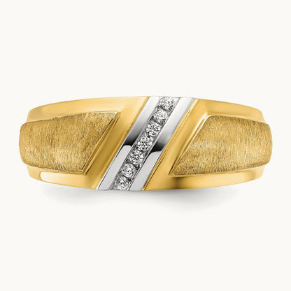 w/ White RH IBGoodman Men's Polished & Satin AA Diamond Ring, 14K