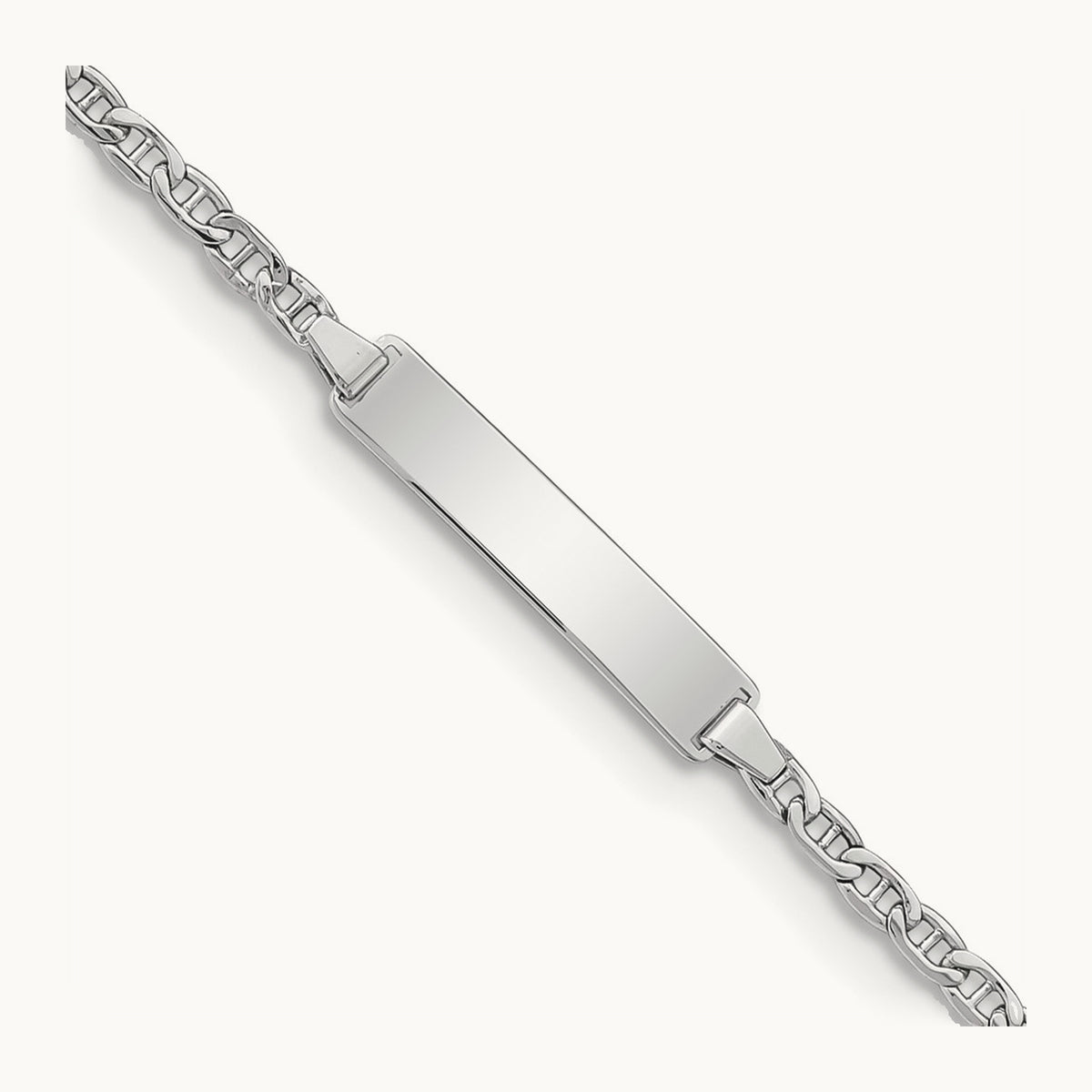 White Gold Semi-Solid Anchor Link ID Bracelet — 7mm