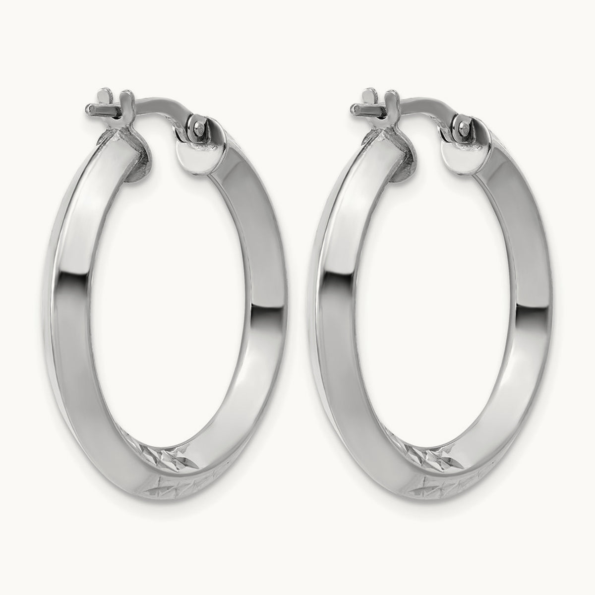 RH-plated Polished and Diamond-cut Hoop Earrings, Sterling Silver — Leslie's
