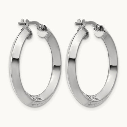 RH-plated Polished and Diamond-cut Hoop Earrings, Sterling Silver — Leslie's