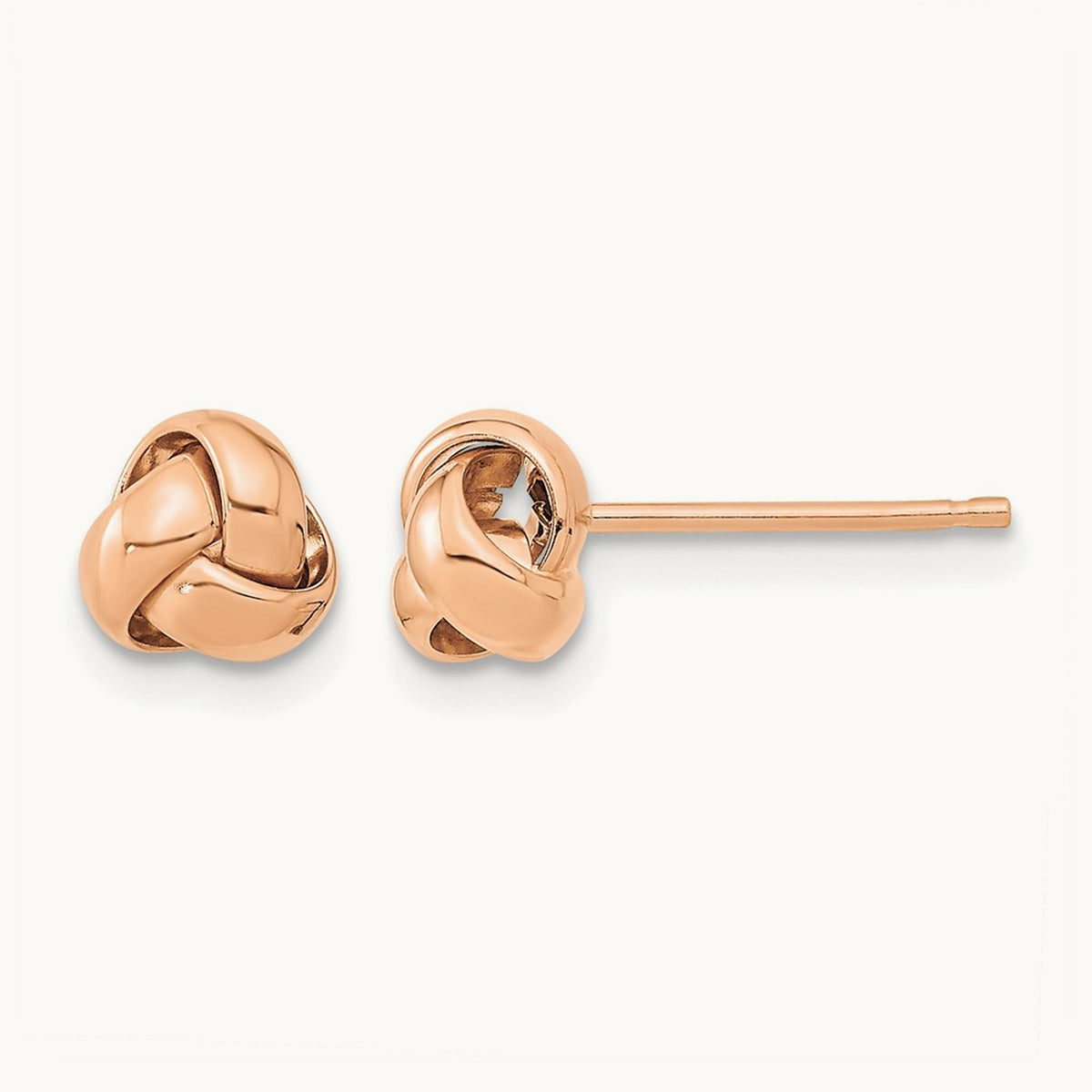 Polished Love Knot Post Earrings — 14K Rose Gold, 6mm