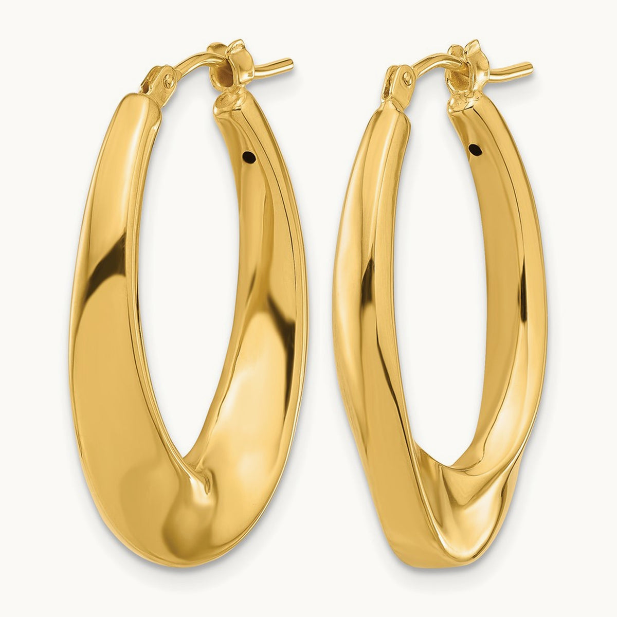 Polished Hollow Oval Twist Hoop Earrings — 14K Yellow Gold