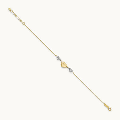 Puffed LOVE Heart & D/C Hearts Bracelet, 14K Two Tone